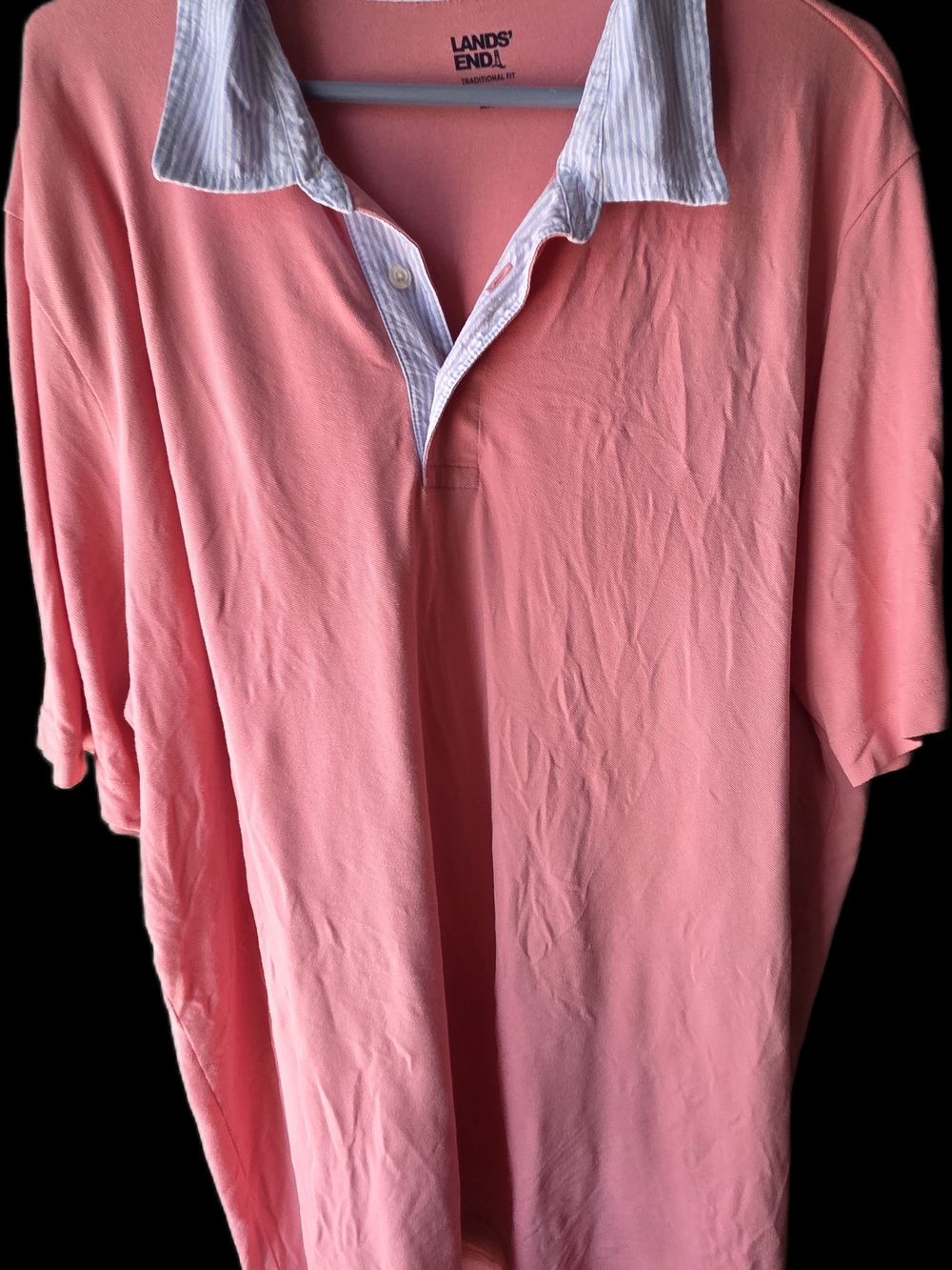 Lands' End Unisex Coral Pink Polo with Striped Contrast Collar